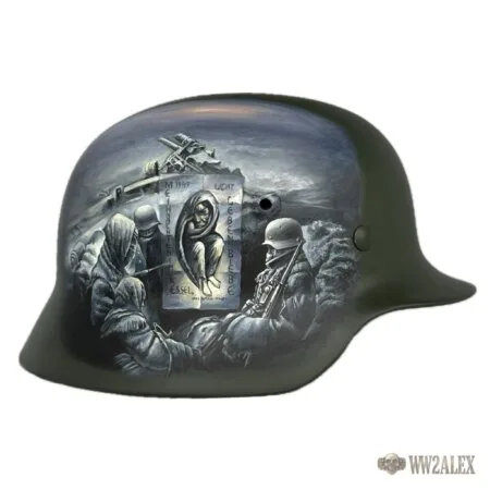 Repro M40 German Helmet with Unique Hand-Painted Design