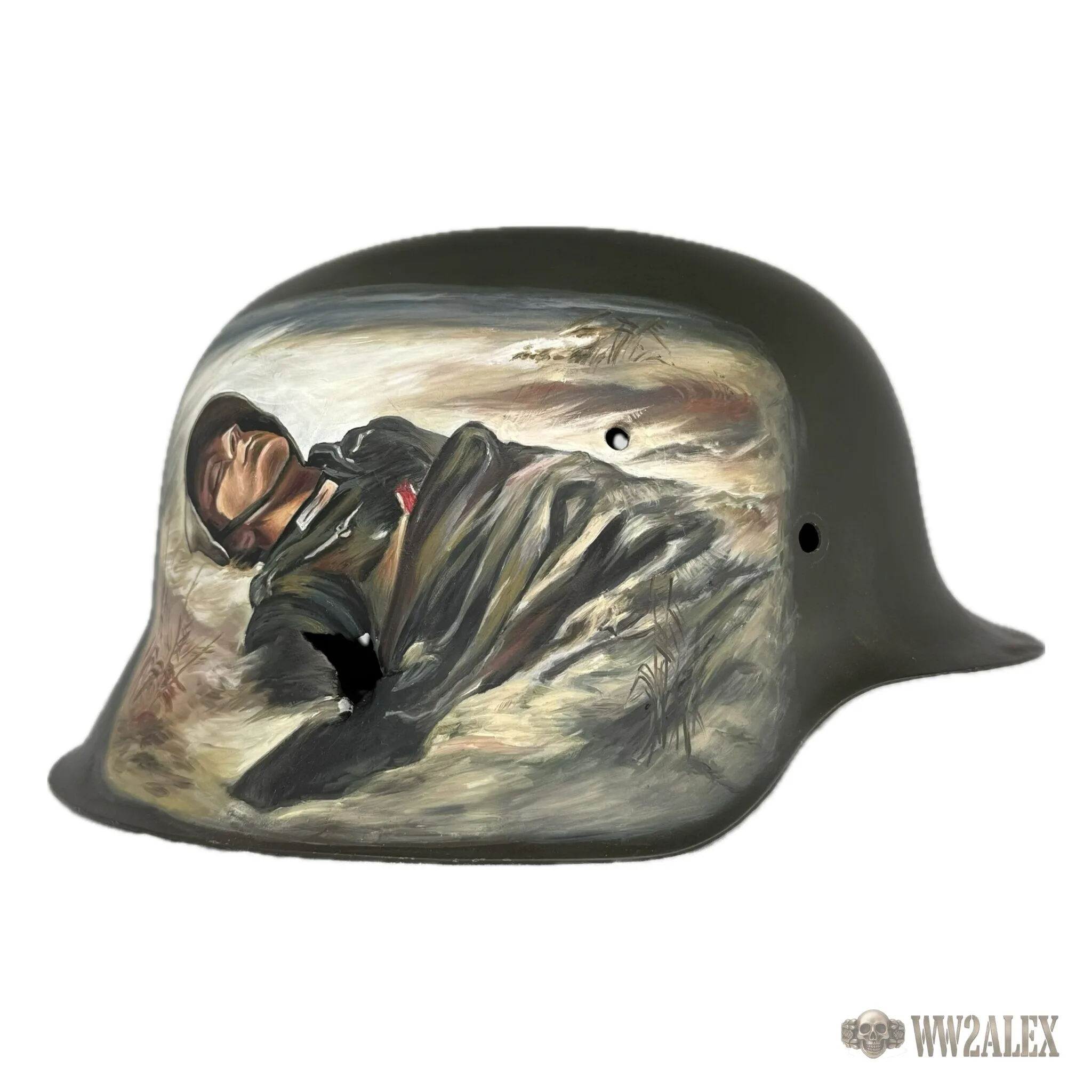 Restored Original German M42 Helmet with Hand-Painted Design