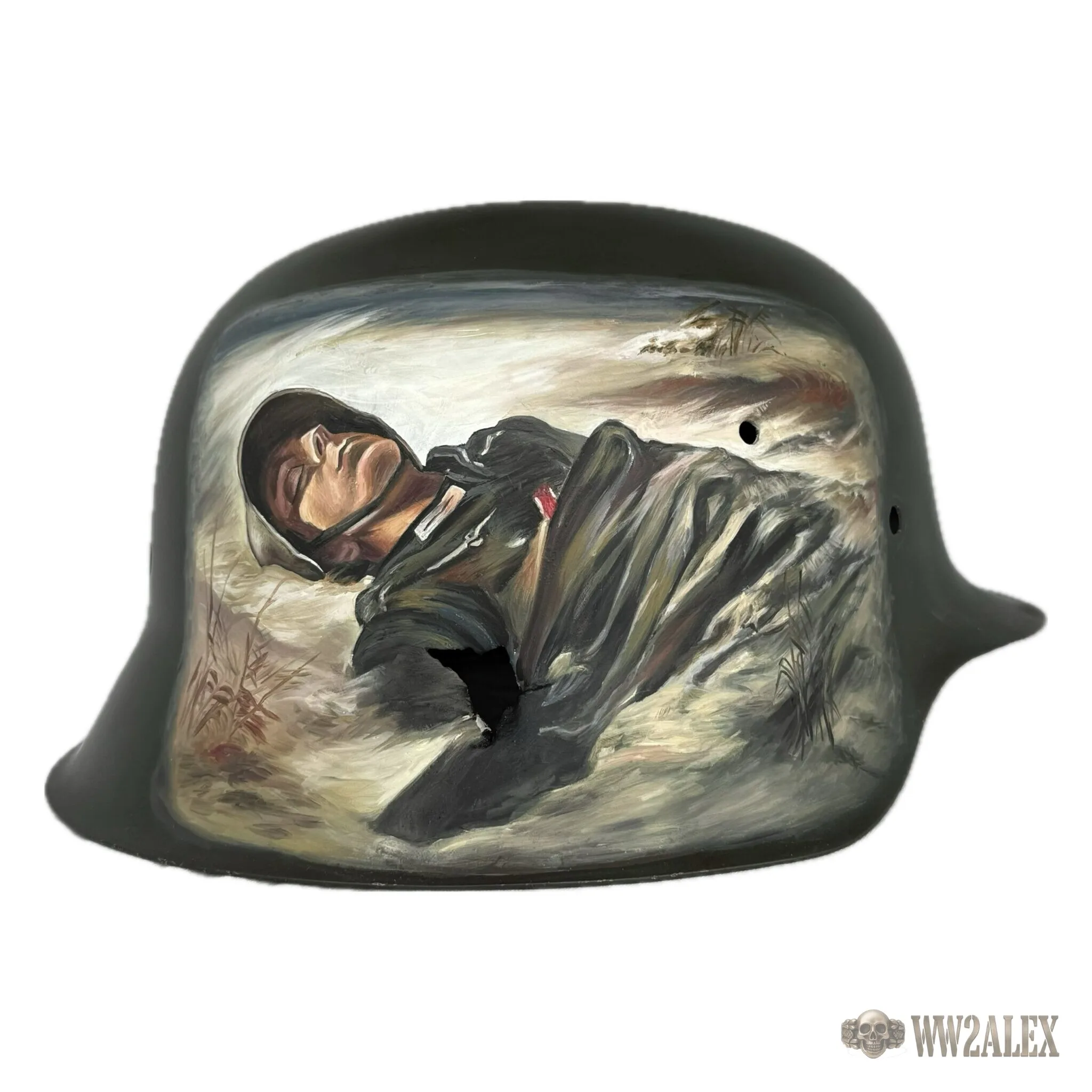 Restored Original German M42 Helmet with Hand-Painted Design - photograph 2
