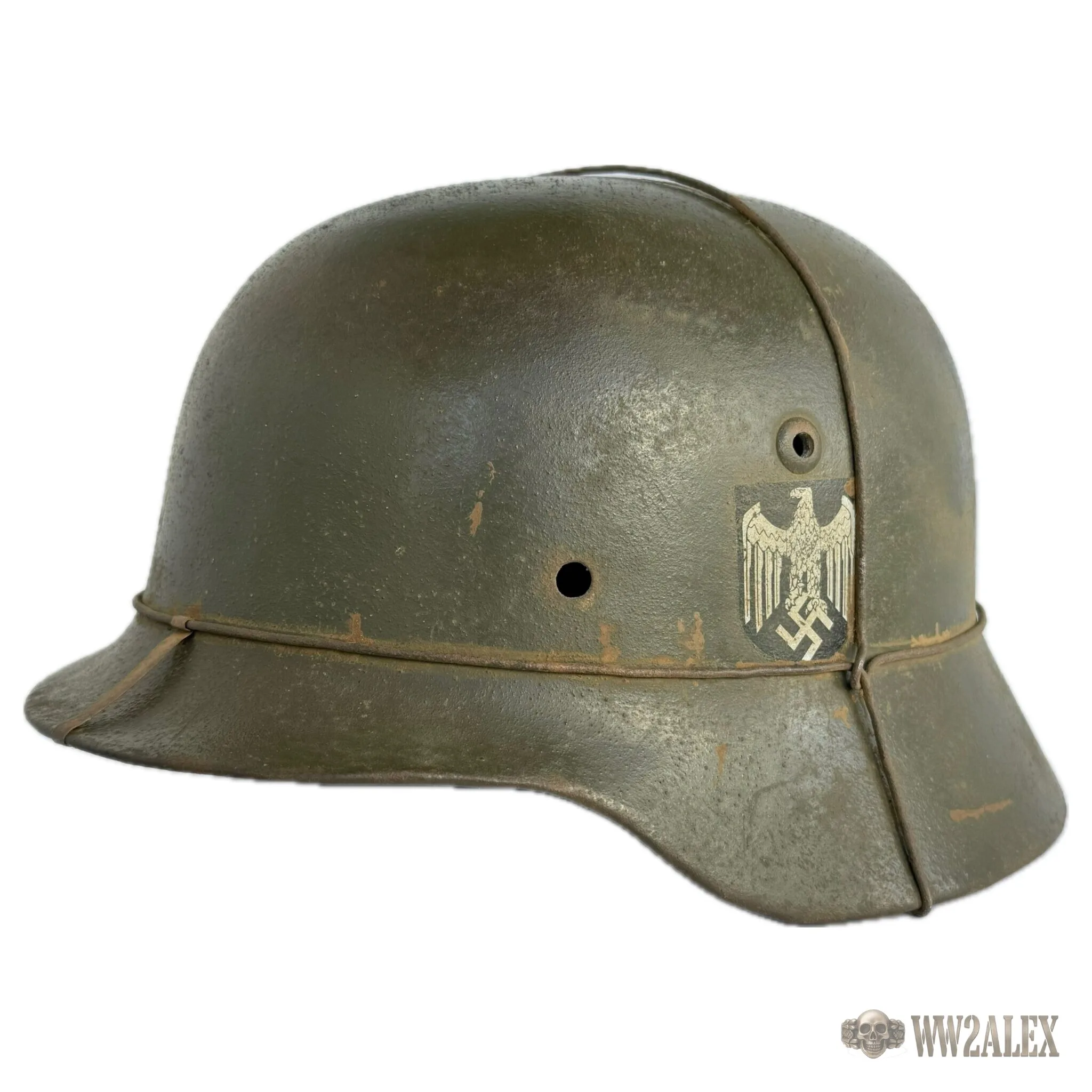 Refurbished M35 double-decal helmet, size 64 – side view with decal