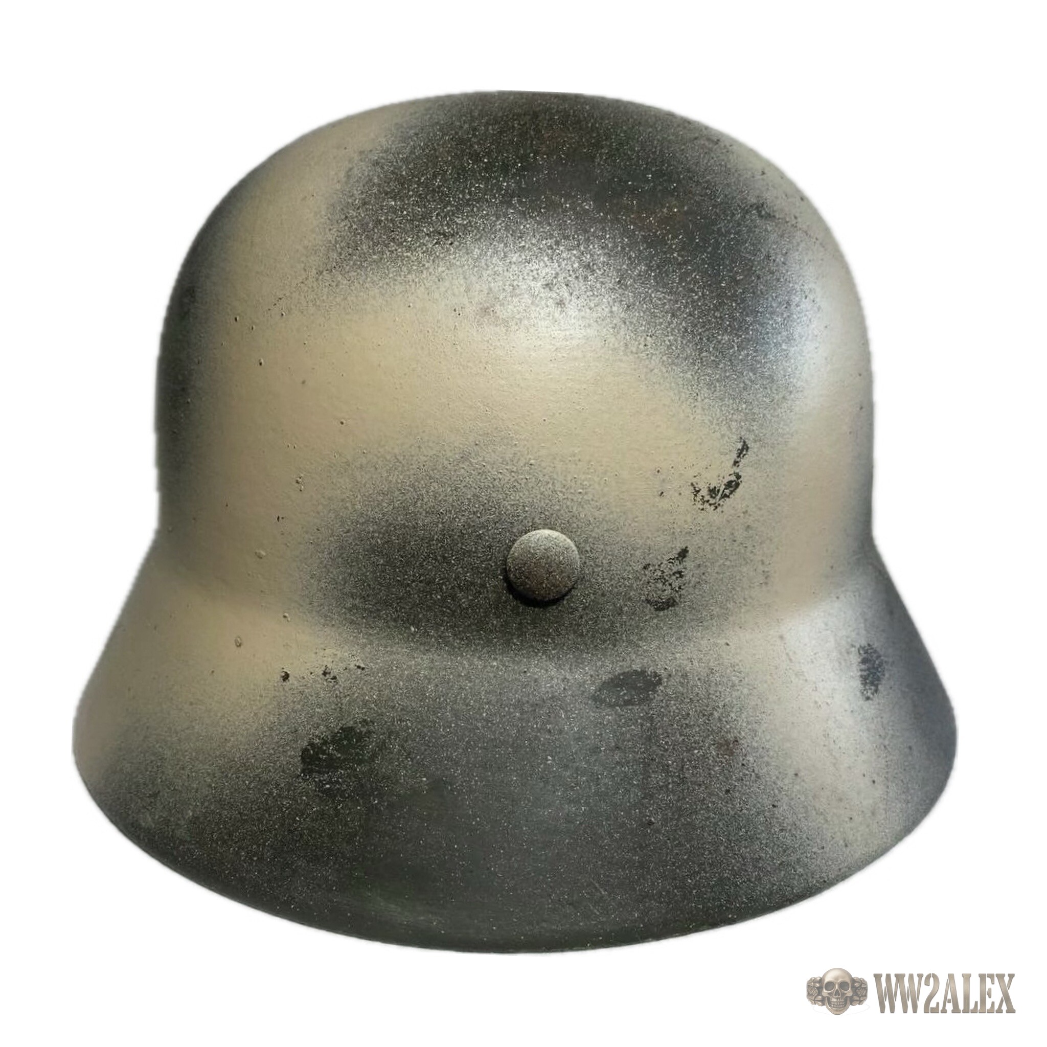 Refurbished M35 double-decal helmet, Normandy-style camouflage – back