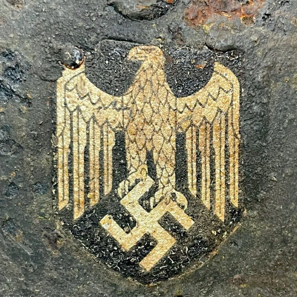 Close-up of an army (Heer) eagle decal on an M40 helmet from our shop
