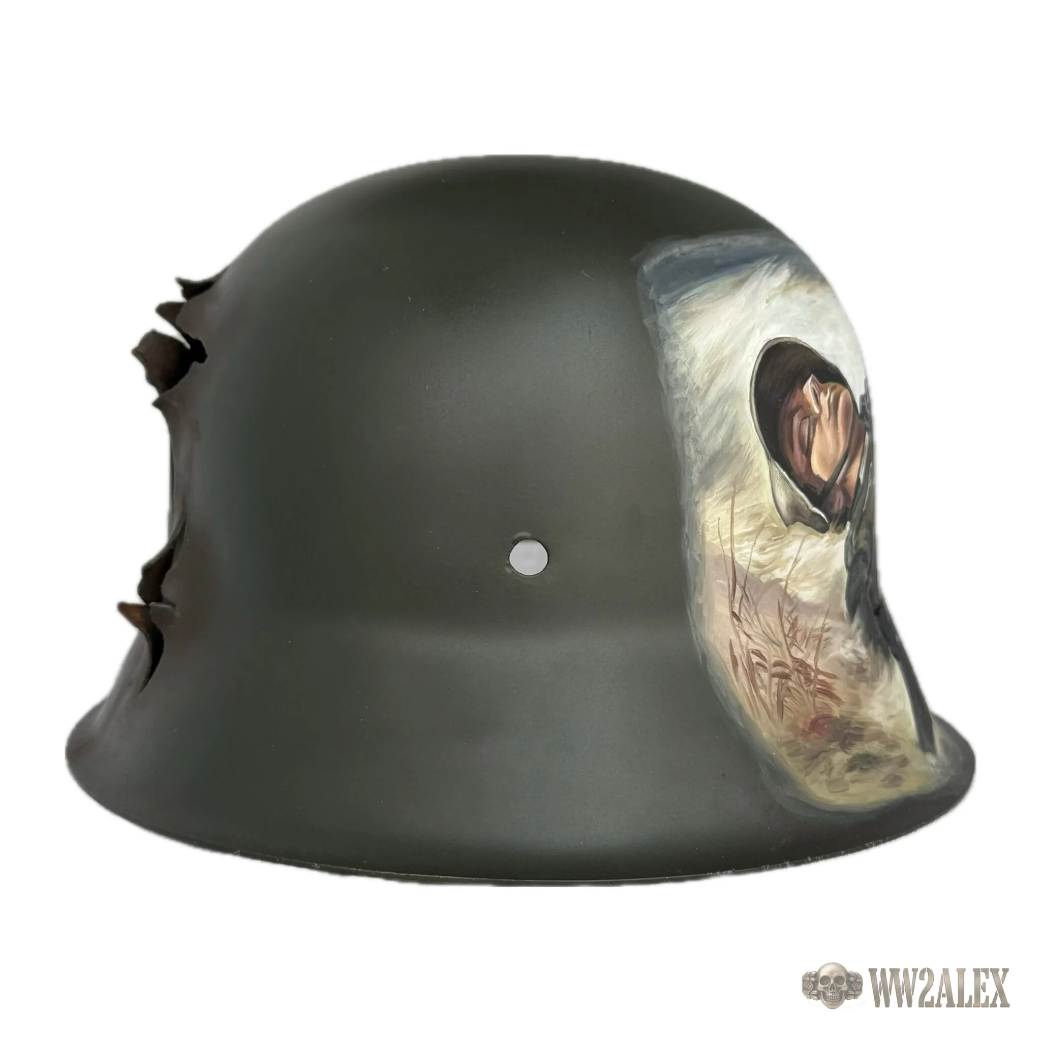 Restored Original German M42 Helmet with Hand-Painted Design - photograph 6