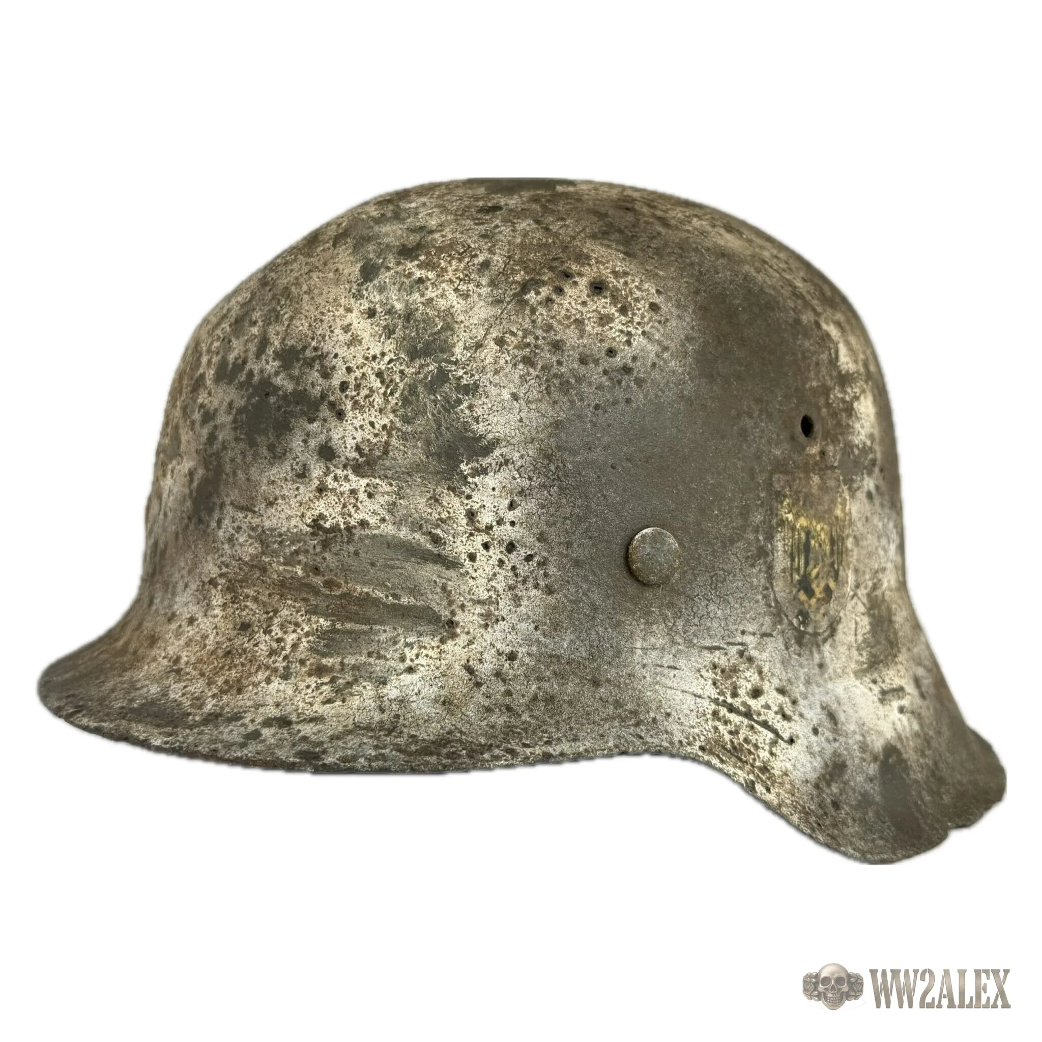 Refurbished WW2 German M42 Stahlhelm with Shrapnel Damage