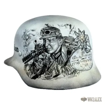 Restored Original German WW2 M35 Helmet with Unique Hand-Painted Design