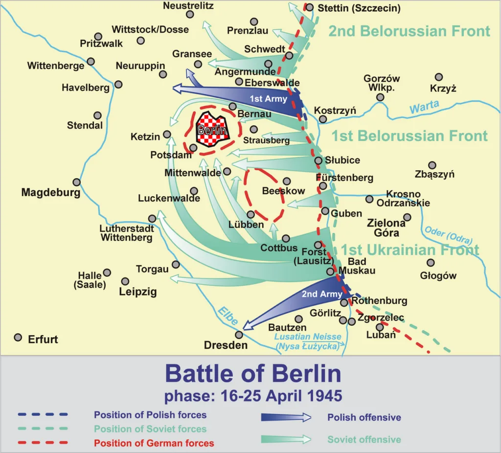 Map of the Battle of Berlin, 16–25 April 1945