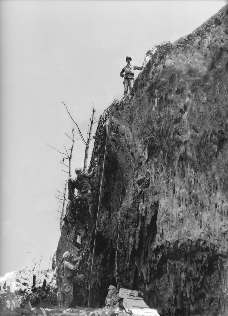 Desmond Doss on top of the Maeda Escarpment, Okinawa, May 1945