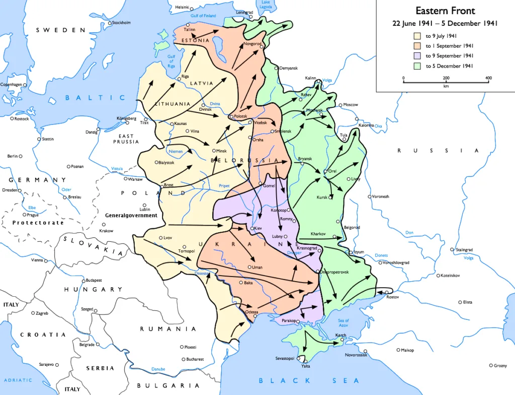 Map of the German advance on the Eastern Front, June to December 1941