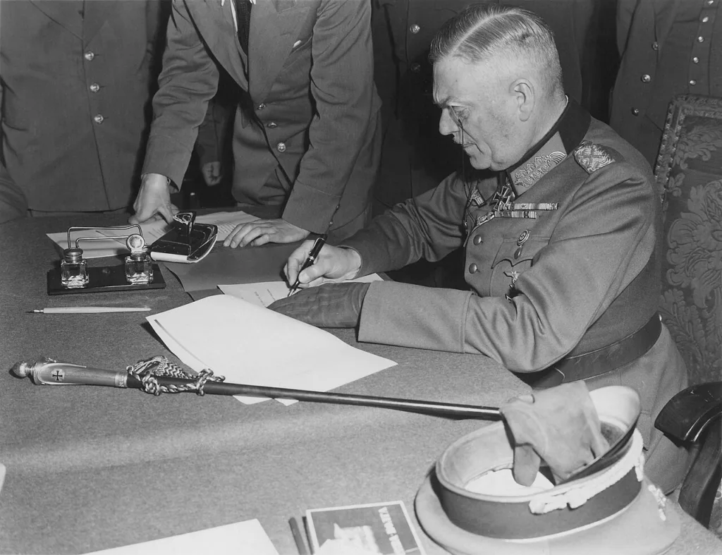 Field Marshal Keitel signs the German surrender in Berlin-Karlshorst, May 1945