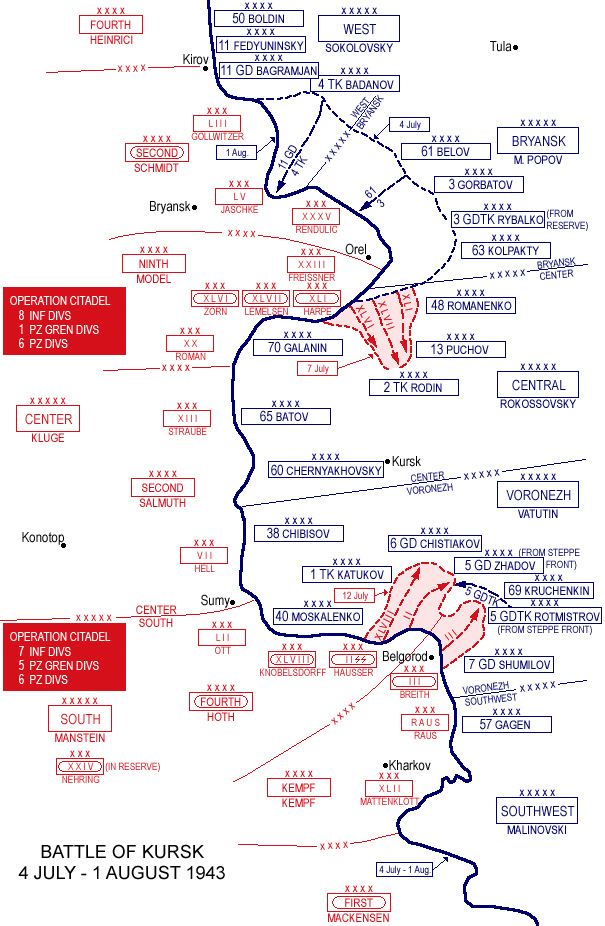 Map of the Battle of Kursk, July 1943