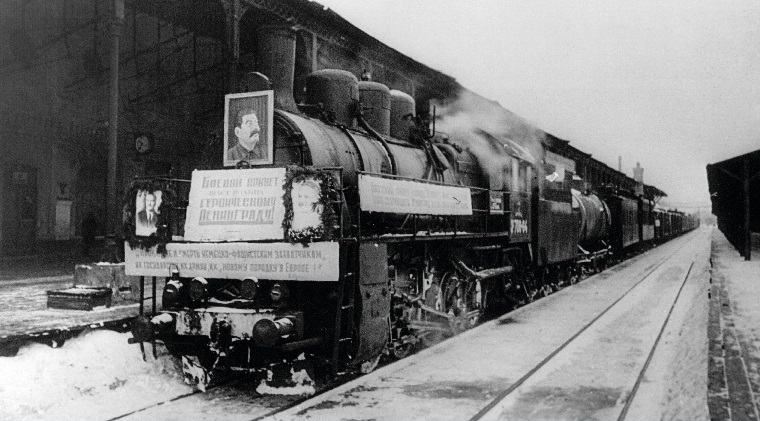 First train arriving at the Finland Station after the siege was broken, February 1943