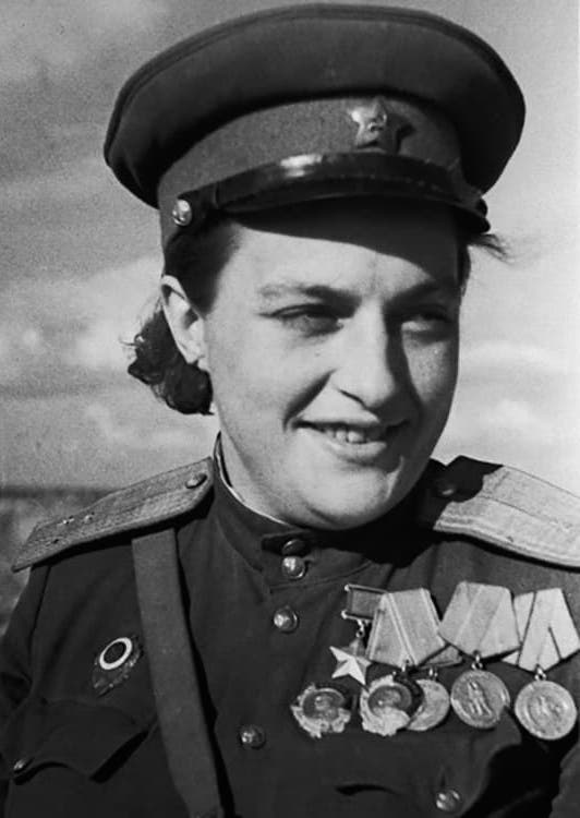 Lyudmila Pavlichenko with the Gold Star of a Hero of the Soviet Union