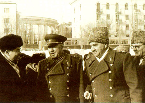 Yakov Pavlov, Alexander Rodimtsev and Vasily Chuikov in Volgograd, 1967