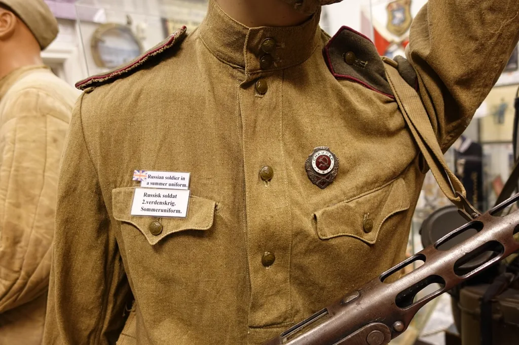 Red Army summer field uniform with gymnastyorka in a museum display