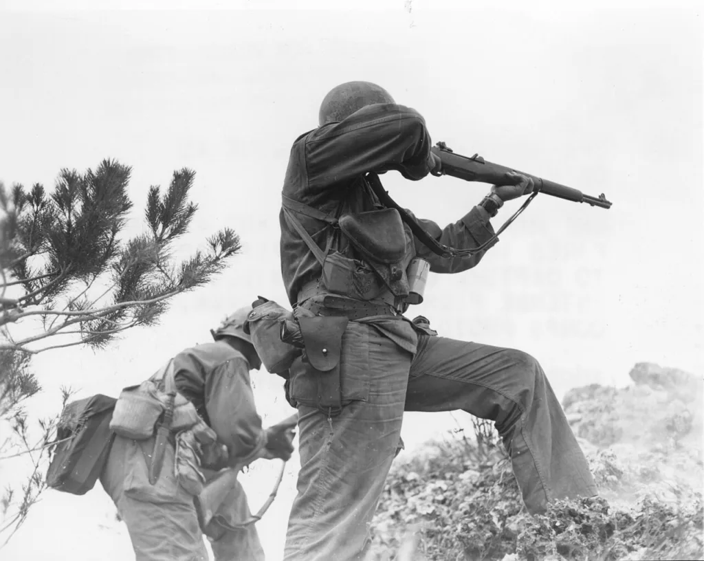 American riflemen in action on Okinawa, 1945
