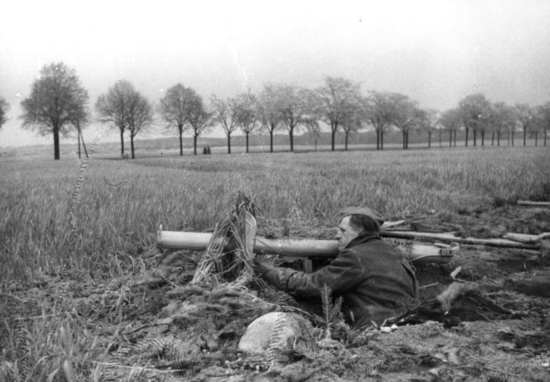 Volkssturm men with anti-tank weapons near Berlin, April 1945
