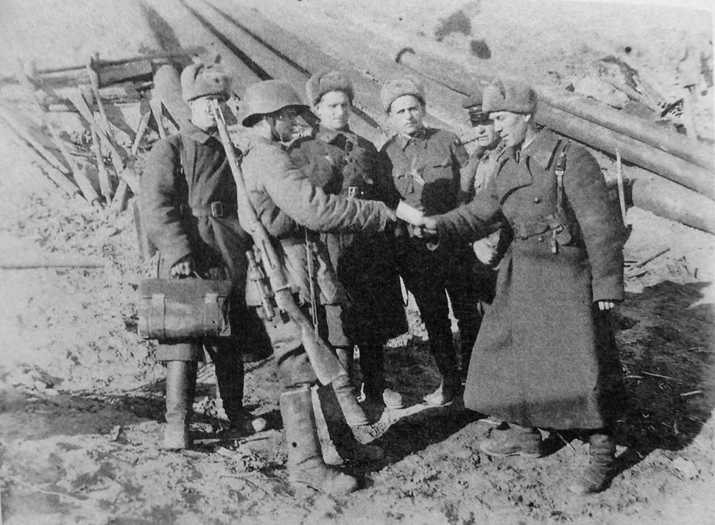 Sniper Vasily Zaitsev of the 1047th Rifle Regiment receives a party candidate card, Stalingrad 1942