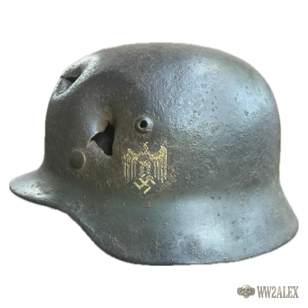 German M35 double-decal helmet found in a trench near Marinovka, Stalingrad pocket